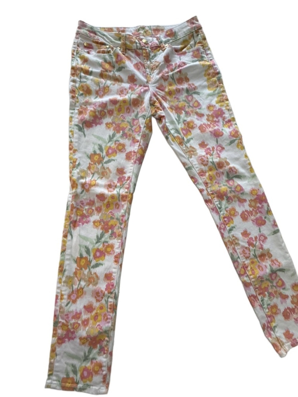 C Wonder Floral Print Women's Jeans - White with Pink & Yellow Flowers. 29